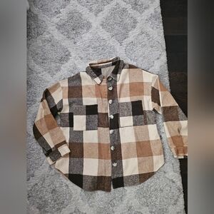 Women's Plaid Flannel Shirt - Brown and Cream